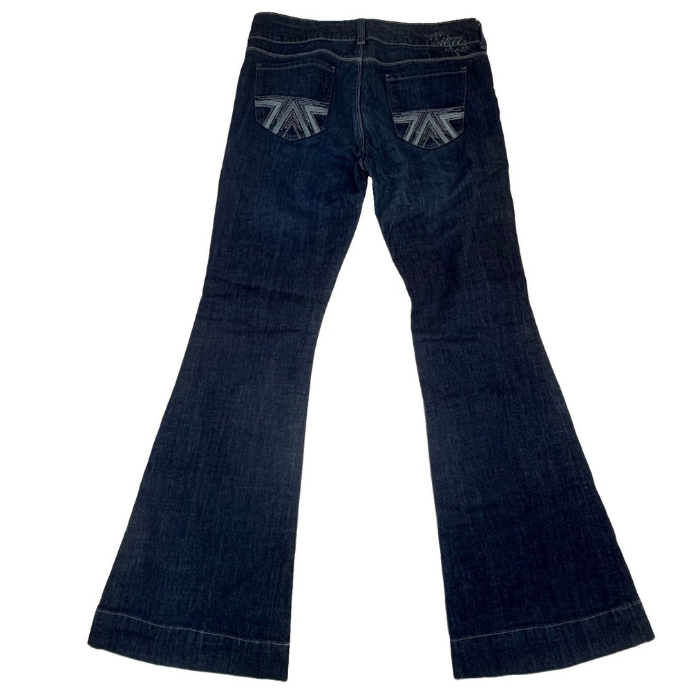 American Eagle Flare Leg Womens Jeans 10 Dark Wash Embroidered Pockets Stretch